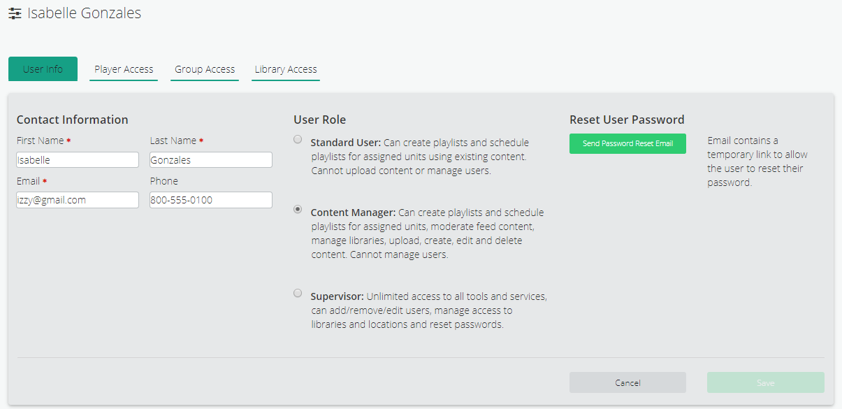 Editing user information